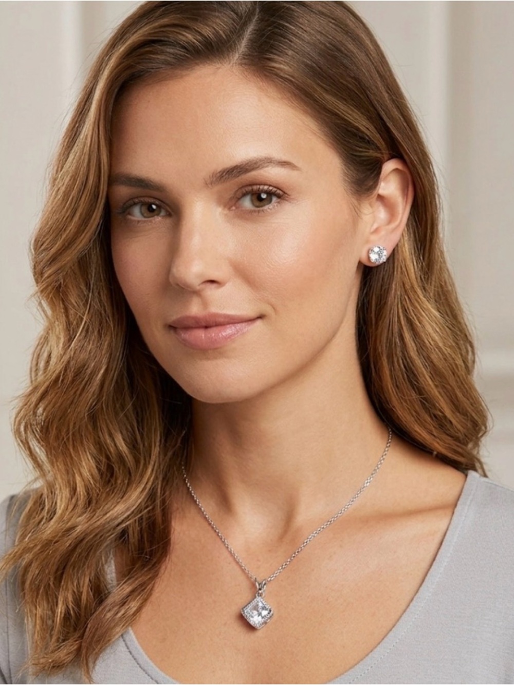 Swarovski Crystal Elements Diamond Necklace & Earring Set Silver Overlay